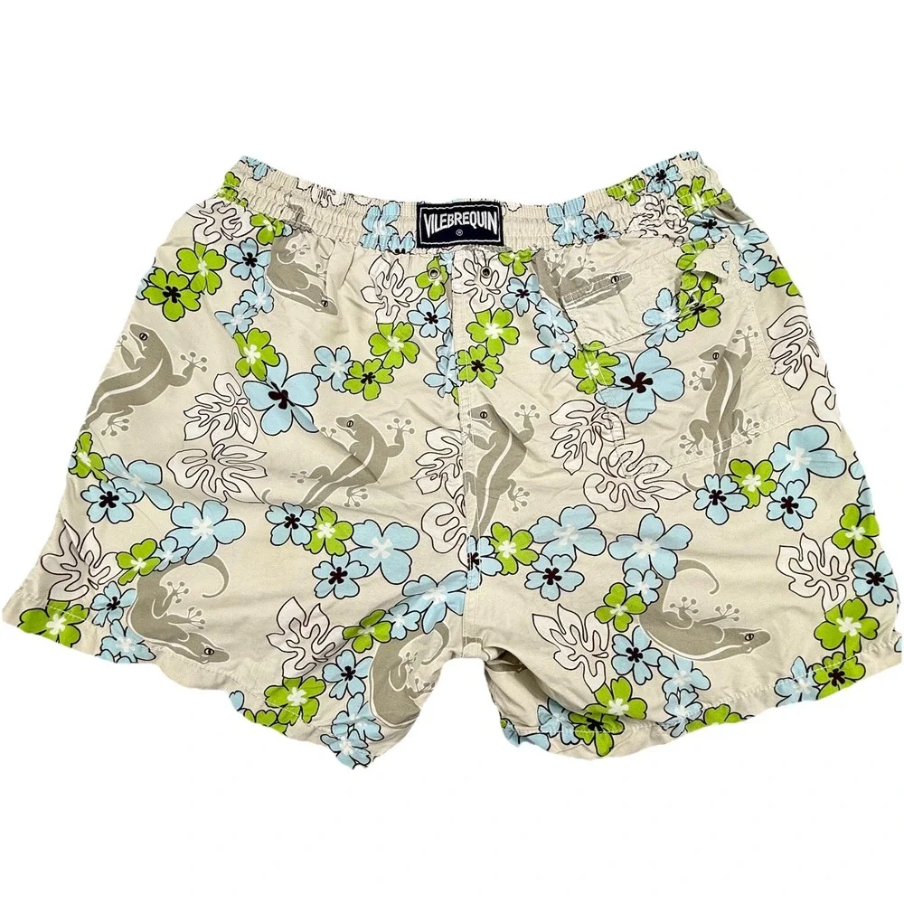 Vilebrequin Floral Mesh‎ Lined Lizard Print Swimtrunk Size XL Gray
